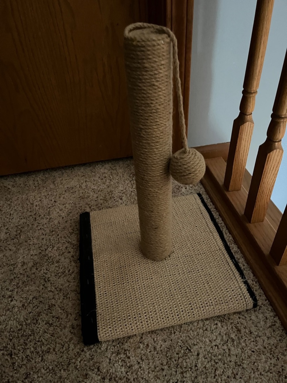 Beige Sisal Cat Scratching Post with Hanging Ball